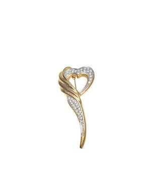 Vintage Gold Tone Stylized Twisted Rhinestone Heart Brooch Pin